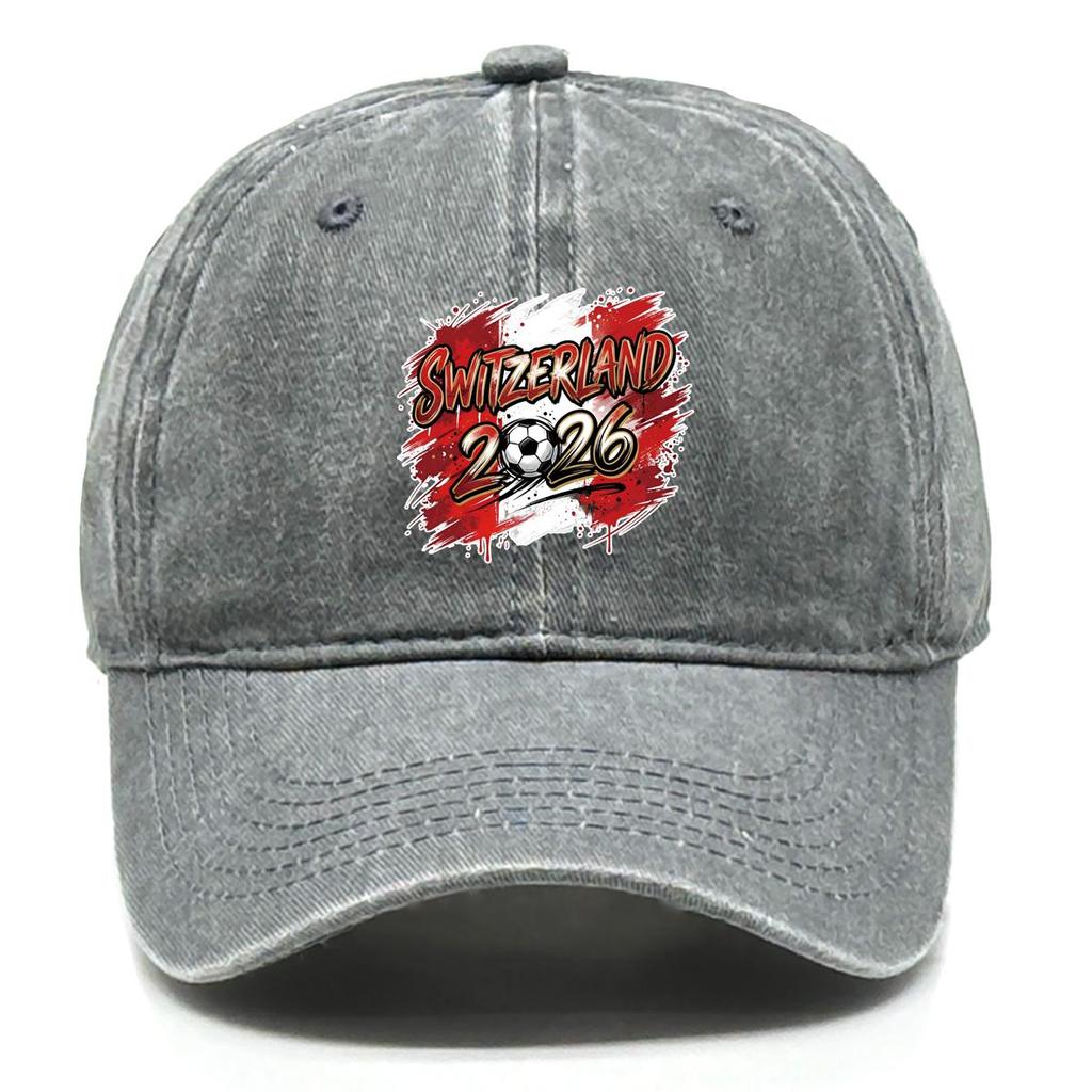 Baseball Cap With 2026 Football Soccer "SWITZERLAND" Flag Printed , Adjustable Sun Hat Stylish Fashion Simple Headwear Sports Hat