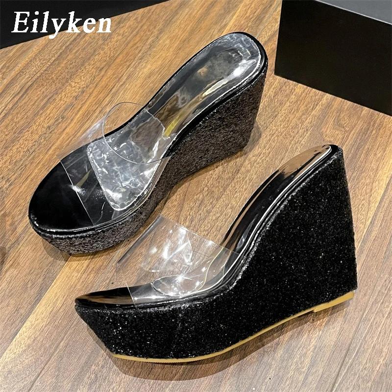 Fashion Eilyken Summer Golden Silver Platform Wedges Slippers Women Street Style PVC Transparent Jelly Shoes High Heels Sandals