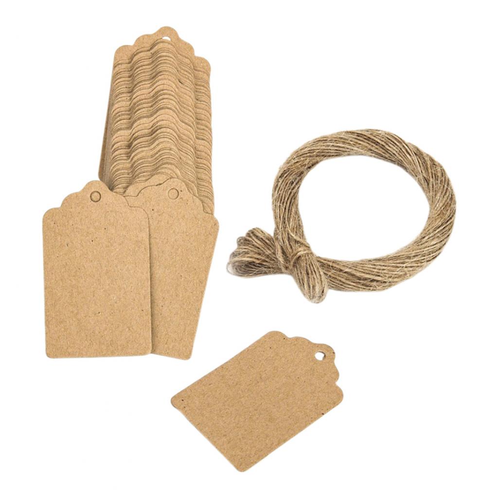 100x Blank Kraft Paper Flower Tags Wedding Party Favor Xmas Labels 20m Rope