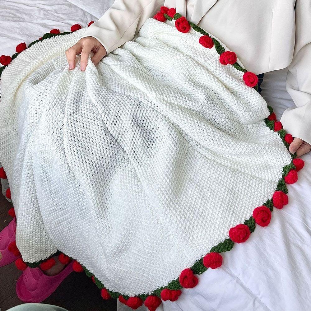Not Finished Product Rose Bouquet Blankets DIY 110cm Flower Bouquet Blanket Crochet Kit Handmade Crocheted