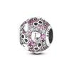 Copper Cute Pink Flowers Heart Pendant Beads Fit 4Mm Hole Diamete Charm Bracelet For Women Diy Jewelry Making Gift