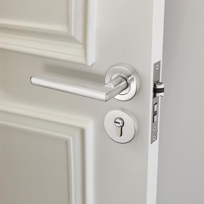 Stainless Steel Silent Indoor Bedroom Door Lock with Handle, Universal Fit for Solid Wood Doors