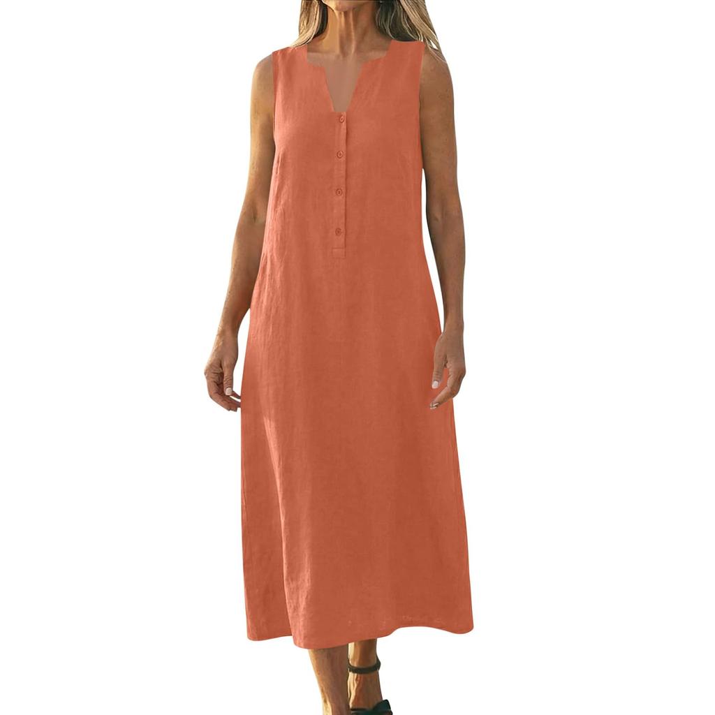 Women's Sleeveless Cotton And Linen Dress