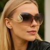 Trendy dámské nadrozměrné bezobroučkové sluneční brýle Vintage osobnost kovové stínidla brýle jednodílné gradientní sklo cestovní brýle