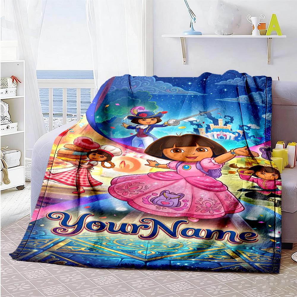 Dora Explorer Customize Your Name Blanket Lightweight Customizable Blanket Soft Warm Cozy for Picnics Home Decor Seaside Office Ideal for All Seasons