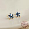 S925 Sterling Silver Plated 18K Gold Blue Zircon Flower Earrings Temperament Fashionable Versatile Jewelry Gift
