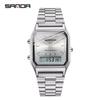 SANDA P747 Watch Luxury Mens Style Watches Stainless Steel Women LED Digital Dual Display Clock Unisex Waterproof Sports Quartz