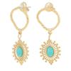 Les Trésors De Lily [R4421] - Golden Green 'Cléopatra' Steel Designer Earrings - 35x15 Mm (amazonite)