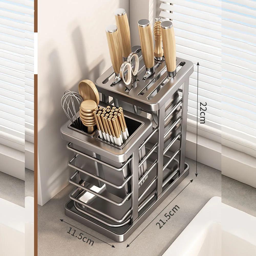 Knife Block with Drain Tray Holder without Kitchen Storage Rack Decoration Slanted Stand Countertop