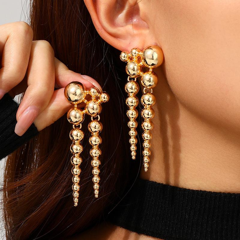 European American Retro Creative Splicing Alloy Ball Fringe Earrings Bohemian Exaggerated Long Geometric Women Jewelry Gift
