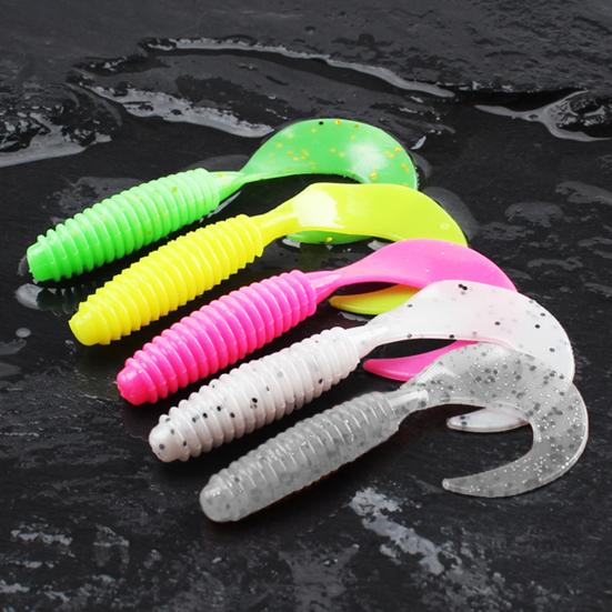 20/30/50Pcs 3/4/5/6/7CM Soft Worm Lure Colorful Silicone Curly Tail Fishing Bait Freshwater Saltwater Universal Bass Perch Fishing Accessories