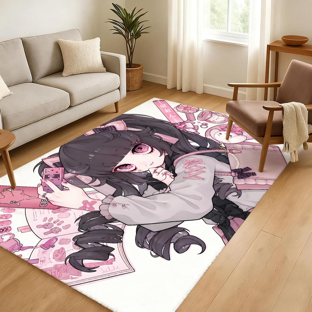 Cute Jirai Kei Floor Mat Soft Thickened Absorbent Non-Slip Bedroom Living Room Door Mat Home Decor Flannel Rugs
