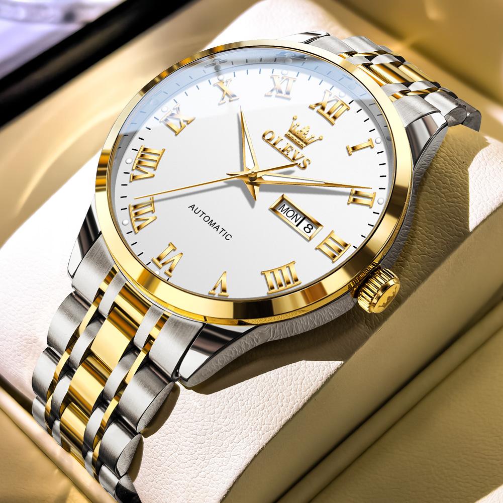 New OLEVS Watches Rome Time Blue Automatic Mechanical Watch For Men Waterproof Stainless Steel Clock