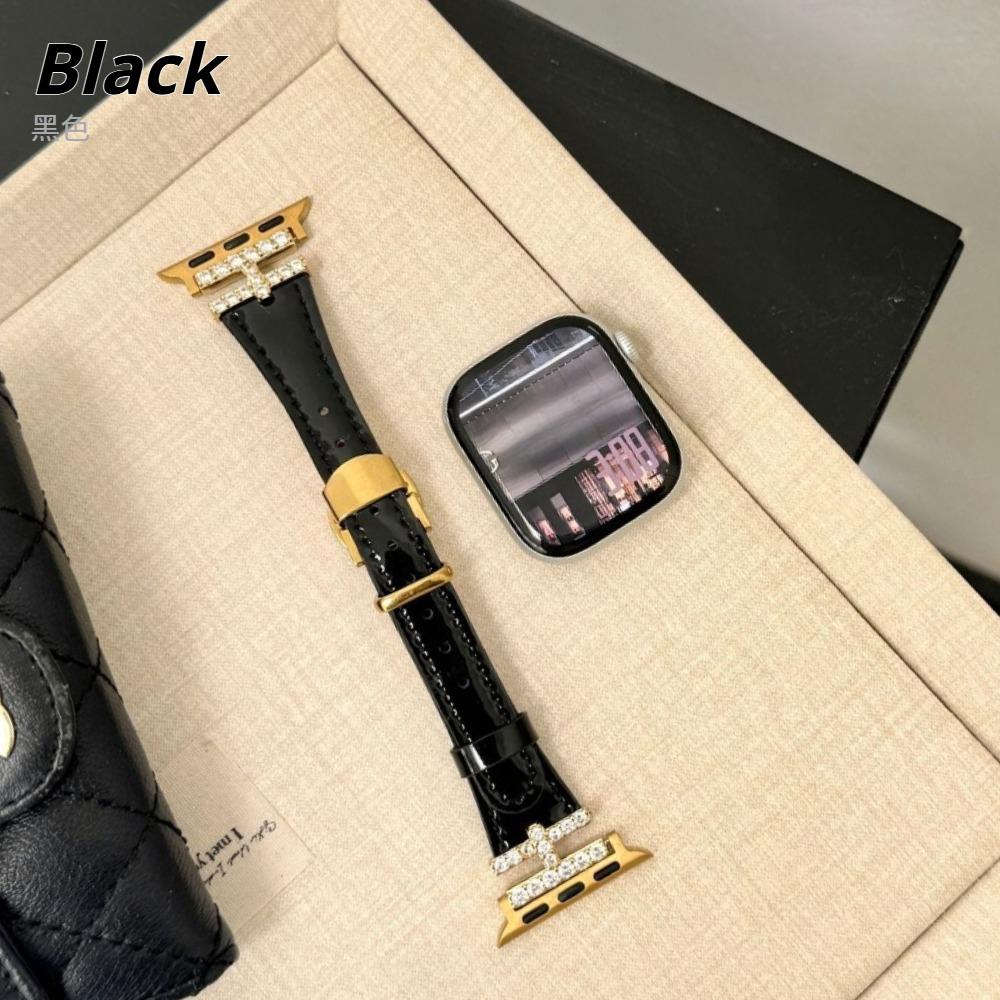 Luxury For Apple Watch Ultra 49mm Band H-Shaped Diamond Butterfly Buckle Leather Strap Suitable for iwatch Series 11/10/9/8/SE3 46/45/44/42/41/40/38mm