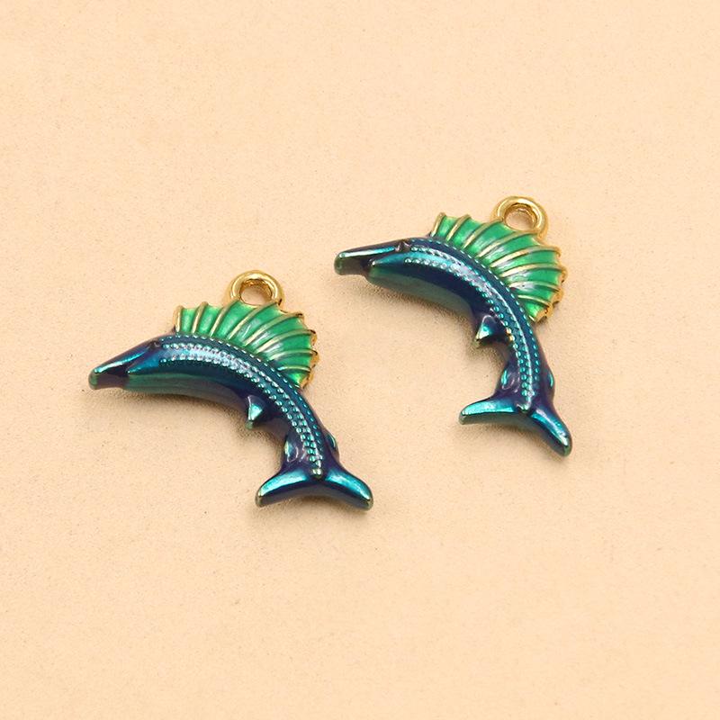 9 Styles Stainless Steel 18K Gold Colorful Enamel Ocean Series Fish Pendant DIY Necklace Bracelet Charms
