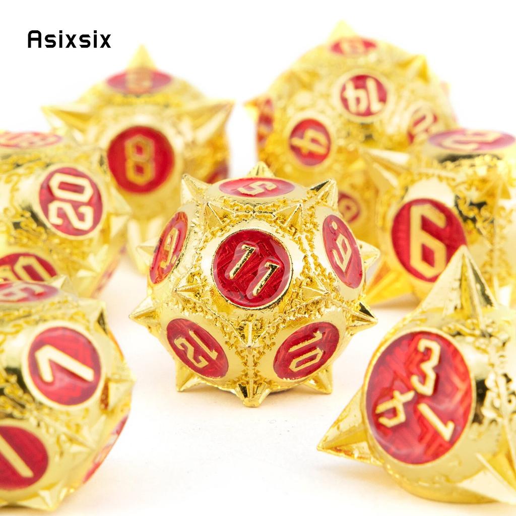 7 Pcs Golden Red Meteor Hammer Metal Dice Solid Metal Polyhedral Dice Set Suitable for Role-Playing RPG  Board Game Card Game