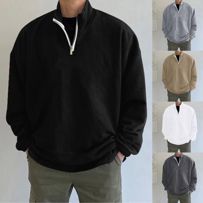 Langarm-Freizeitoberteile für Herren, Langarm-Oberteile mit Stehkragen, Lange Ärmel, Freizeit-T-Shirts in Volltonfarbe für Herren, Langarm-Oberteile