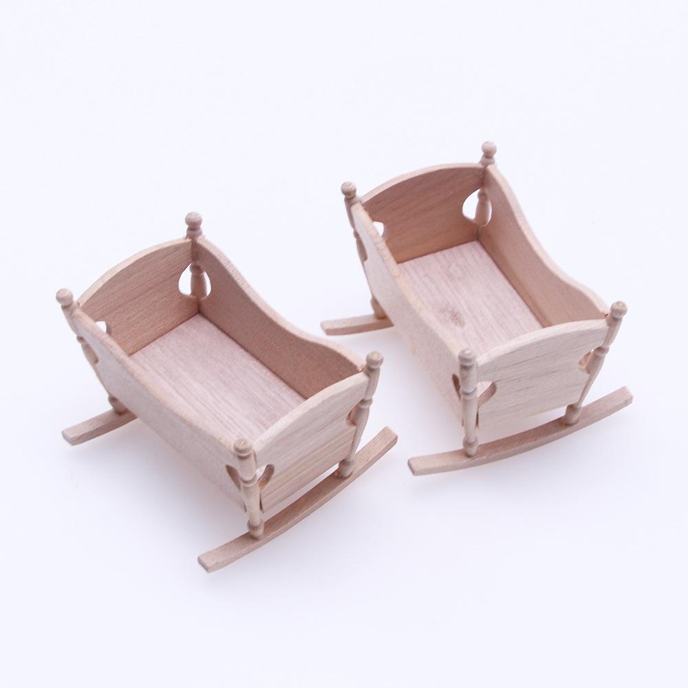 1Pcs Dollhouse Miniature Wooden Furniture Shaker Cradle Baby Bed Model Toys Nursery Simulation Crib Dolls Home Deccor Accessory