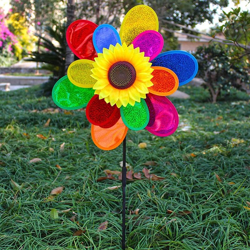 Sunflower Windmill Pinwheel Colourful Sequins Foldable Windmill Carry Camping Picnic Home Garden Decoration Wind Spinner Kid Toy