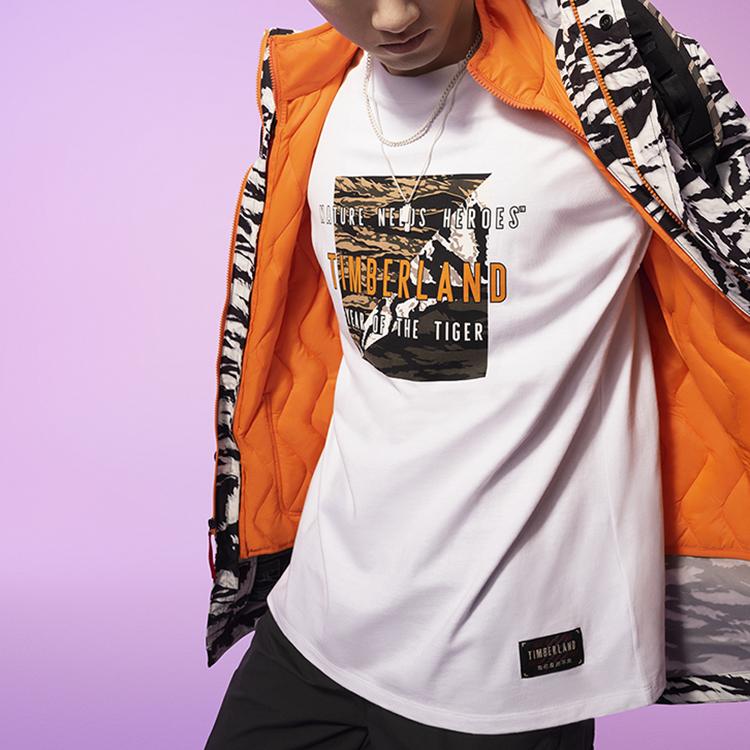 Timberland Casual Camouflage Print American Vintage Loose Short Sleeve T-Shirt Men Tops White A27GE-100