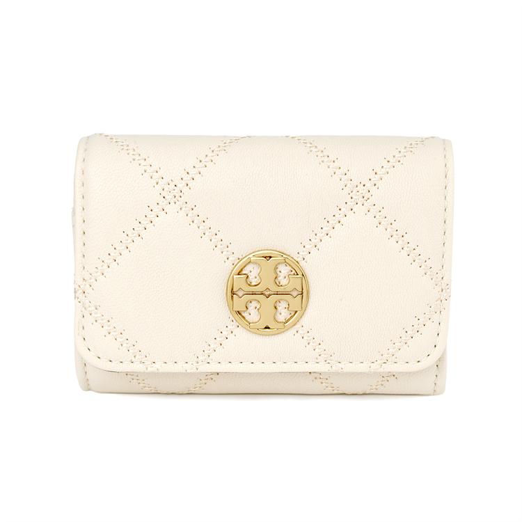 Tory Burch Tb-Willa Metallic Double T Quilted Logo Leather Card Case Women card case Cream 150075-724 Cream
