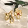 Trendy 18K Gold Plated Irregular Rings Chic Exquisite Luxury Vintage Women Crystal Jewelry Stainless Steel Flower Ring Gift