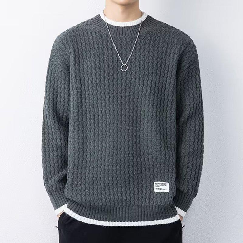 Autumn and winter semi-turtleneck sweater men's versatile trend loose knitted sweater Hong Kong style lazy sweater warm bottoming shirt
