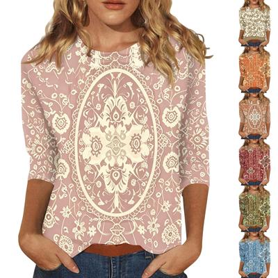 Women's Casual Loose Fit Top Three Quarter Sleeve Blouse with Fashion Printed Pattern Lightweight Comfortable Fabric