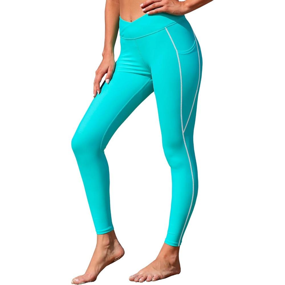 

Charmleaks женские плавки леггинсы с высокой талией плавки полной длины плавки колготки солнцезащитные M цвет морской волны