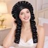 Lightweight Satin Sleep Cap Adjustable Ribbon Tie Ruched Long Tube Hair Cap  Hair Protection