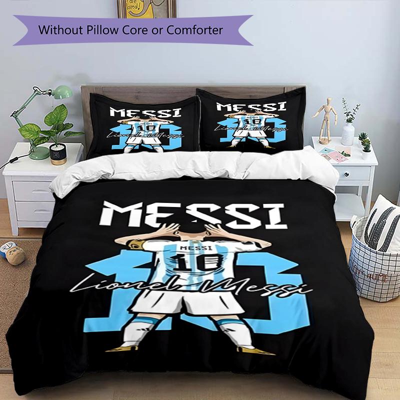 3pcs Duvet Cover Set (1*Duvet Cover + 2*Pillowcase, Without Core),football player Print Bedding Set, Bedroom Decor, All‑Season, Birthday Gift