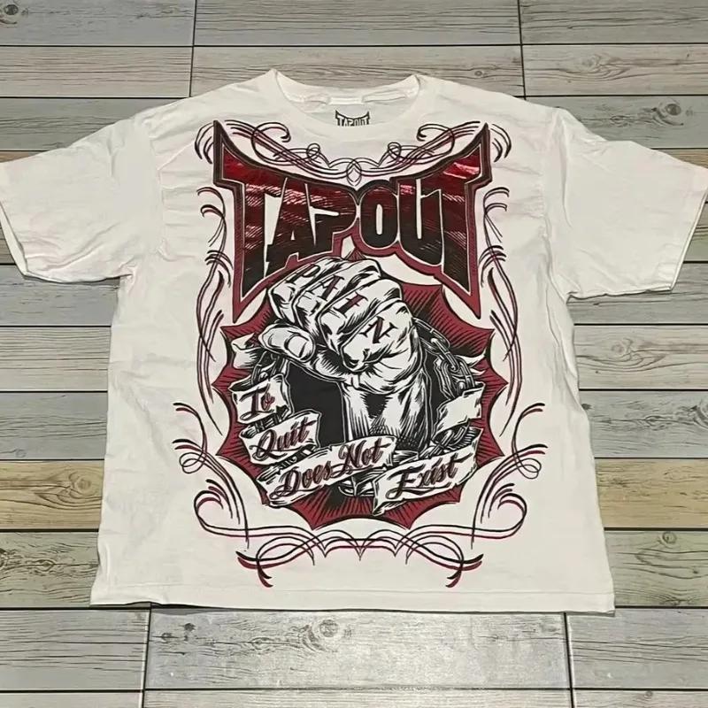Y2K Tap Out Retro Fashion Cotton T Shirt Men Oversized Graphic Print Streetwear Short Sleeve Tee Distressed Graphic