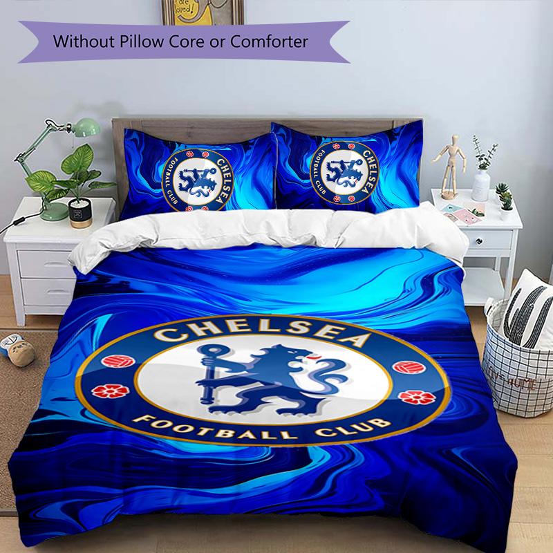 3pcs Chelsea FC Logo Pattern Bedding Set Duvet Cover Set Includes Duvet Cover &pillowcases,perfect All Season Bedroom Decoration&gift