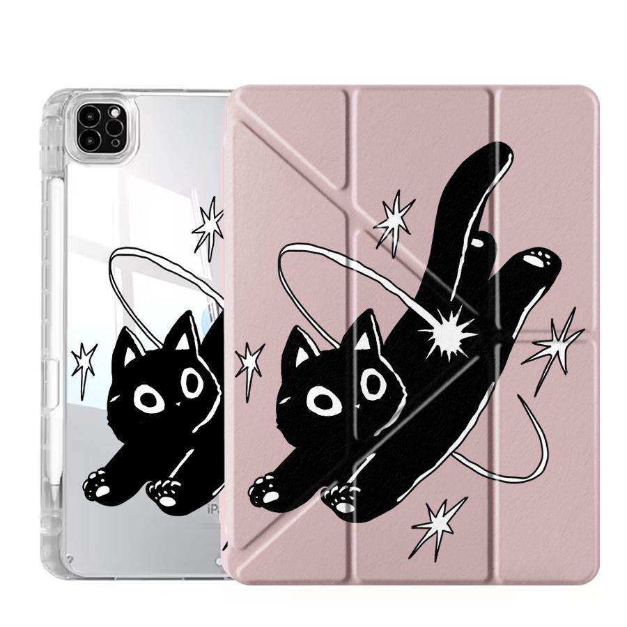 Jumping Cat Y-Fold Holder Cover Tablet Case For iPad Pro 2025 Mini 6 7 Air 4 5 M3 M2 1 2 M4 11inch Pro 11th 10th 9th 8th 7th