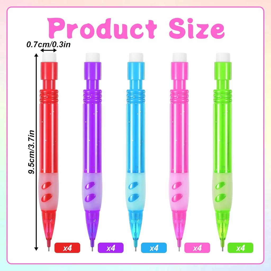 20 PCS Mini Mechanical Pencils, 5 Colors 0.7 Mm Small Point Automatic Pencils with Erasers Small Pencil with Silicone Handguard for Home Office