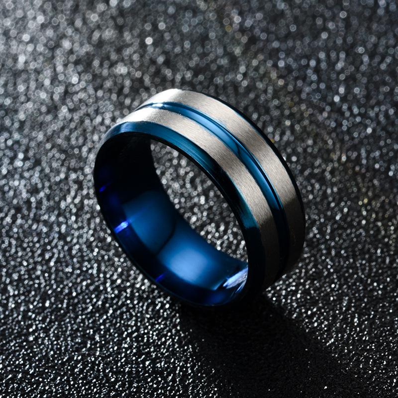 Blue & Gold Double Bevel Rings: Customizable European & American Design
