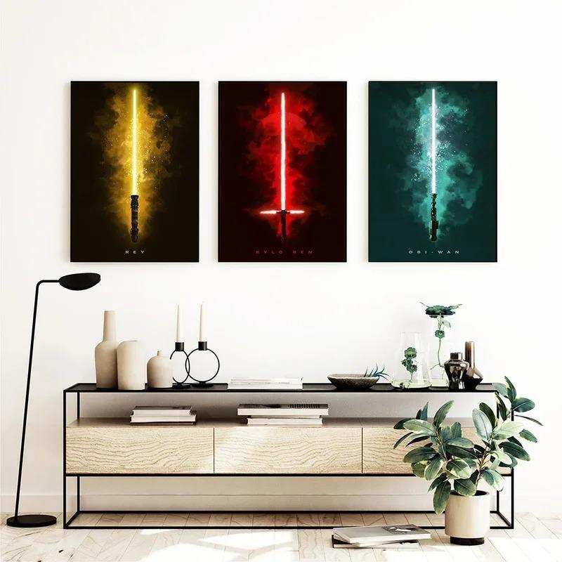 Star Wars Movie Poster Home Decoration Lightsaber Canvas Art Print Picture Wall Art Paintings for Gaming Room Decor Cuadros