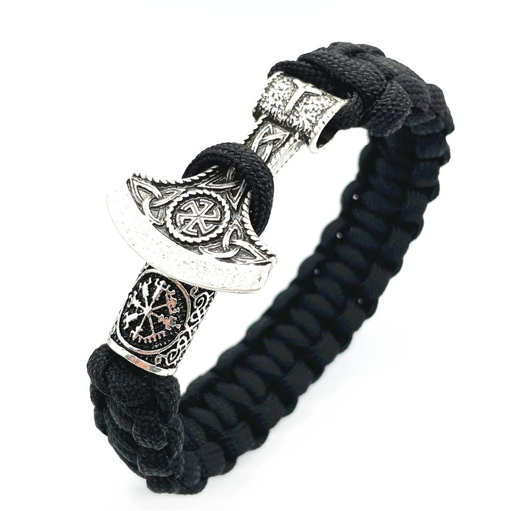 Slavic Perun Axe Charm Kolovrat Amulet Viking Runes Beads Mens Vikingos Bracelet Jewelry