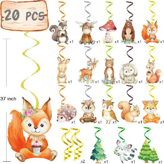 Woodland Party Decorations 20pcs Woodland Animals Hanging Swirls Forest Animals Foil Ceiling Decorations for Woodland Theme Birthday Party Baby