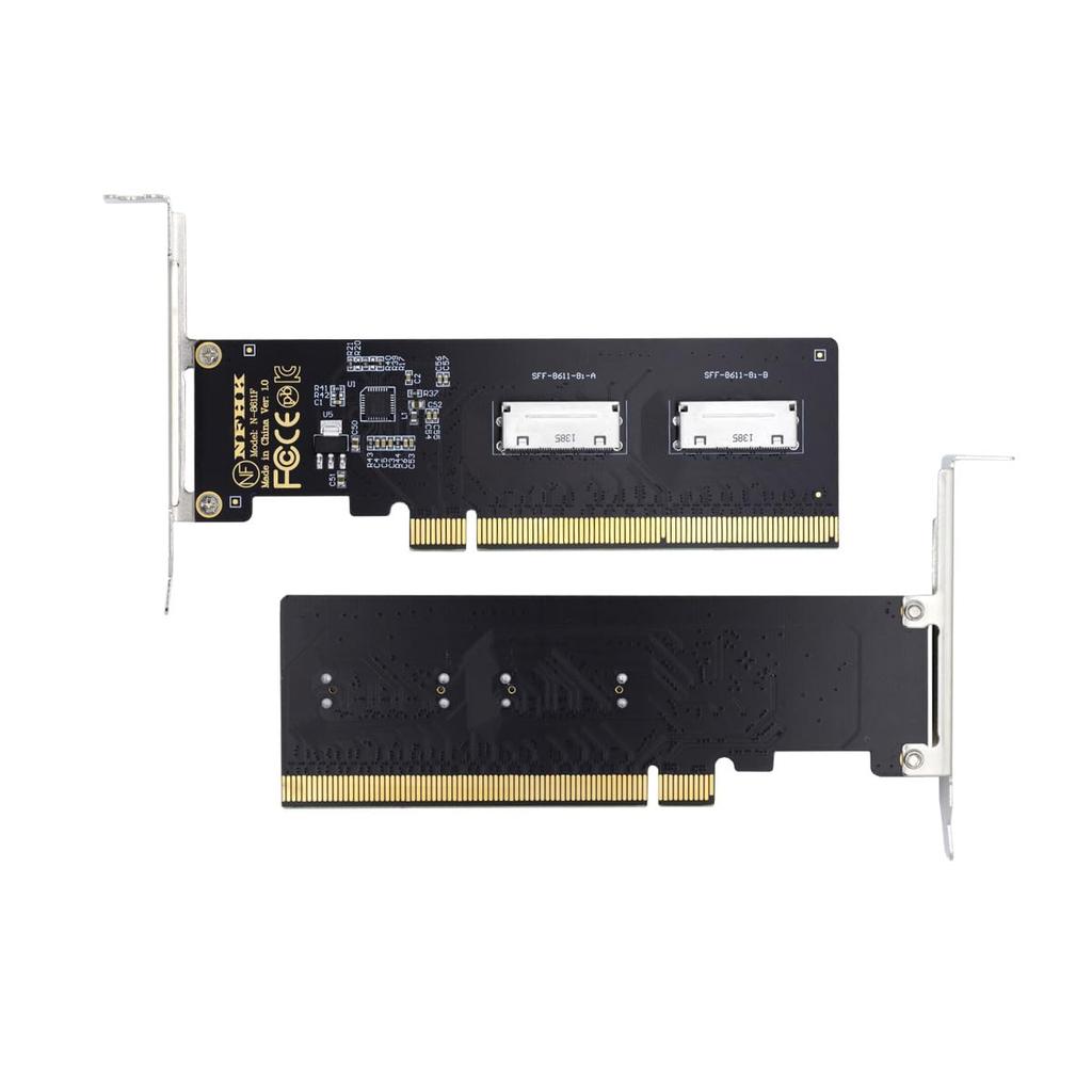 NFHK Adapter 16x to Dual Oculink 8x VROC Adapter for Motherboard SSD Graphics Card PCIE4.0 PCI-Express SFF-8612 SFF-8611