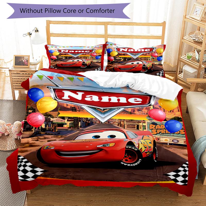3pcs Custom Name Cars Bedding Set Duvet Cover Closure Includes 1 Duvet Cover & 2 Pillowcases, Soft and Comfortable for All Seasons.