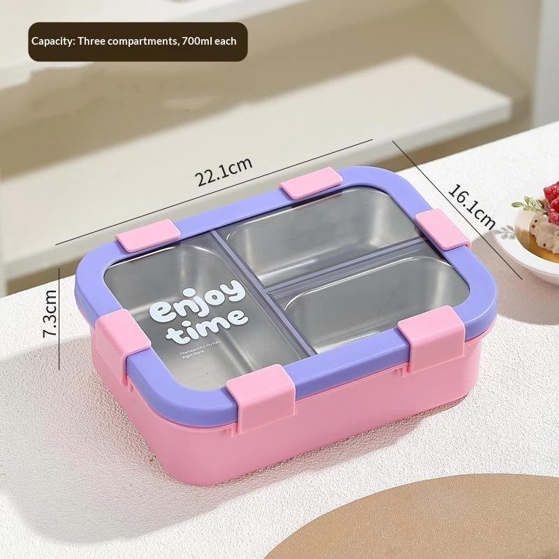 304 Stainless Steel Thermal Lunch Box Rectangular Shape Sealed Lid Insulated Lunch Box 3 Compartments Leakproof Food Container