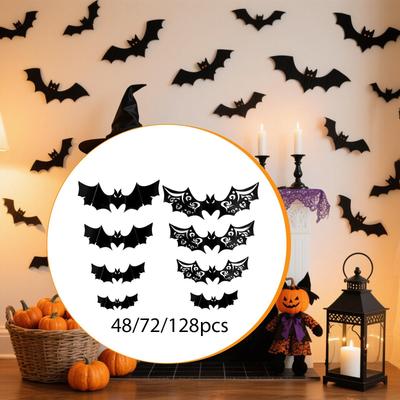 Halloween 3D Bat PVC Wall Stickers Wall Decals Black Decorative Spooky Four Sizes Halloween Decoration for Apartment Home DIY