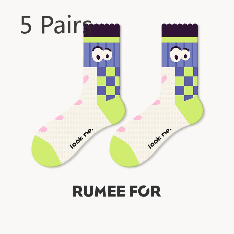 5 Pairs of Women's Spring Sports Street Mesh Style Mid Tube Socks