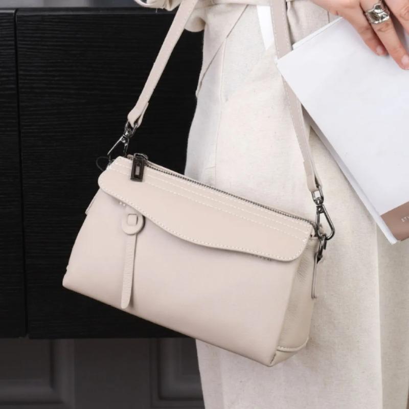 Women's Natural Pebbled Leather Crossbody - More Pocket Work-to-Evening Shoulder Bag, Soft Leather Tote with Adjustable Strap