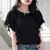 Summer Thin Temperament Ruffled Chiffon Shirt Short Sleeved T-shirt Women's Solid Patchwork Round Neck Korean Fashion Loose Top