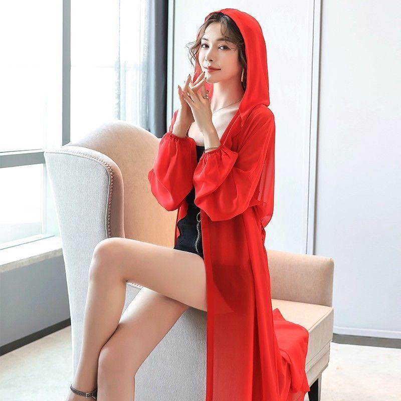 Over-knee Sun Protection Clothes for Women Mid-length Chiffon Shirt New Summer Breathable Thin Style Loose Protection Clothes