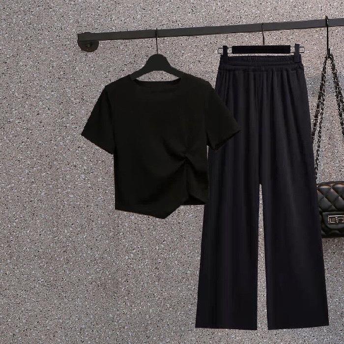 Light Mature Suit Women's Short-sleeved Tops In Summer New Wide-leg Casual Pants Royal Sister Suit