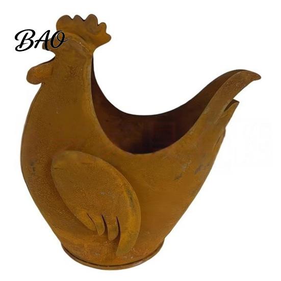 Backyard Patio Landscaping Accents Rustic Rooster Garden Ornament, Weather Resistant Flowerpot, Metal Sculpture Artistic Silhouette Sculptures
