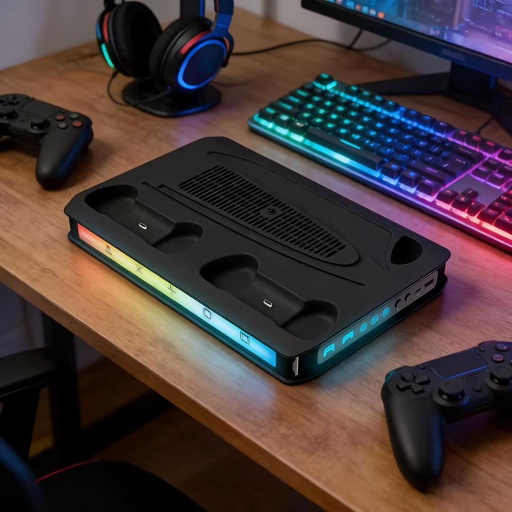 PS5 Slim/Pro Console Cooling & Charging Stand with RGB Lighting and Headphone Holder